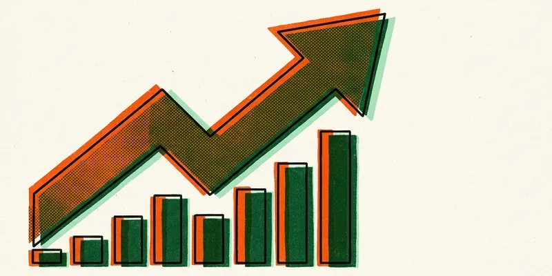 Upward arrow emerging from network connections showing growth through technology partnerships